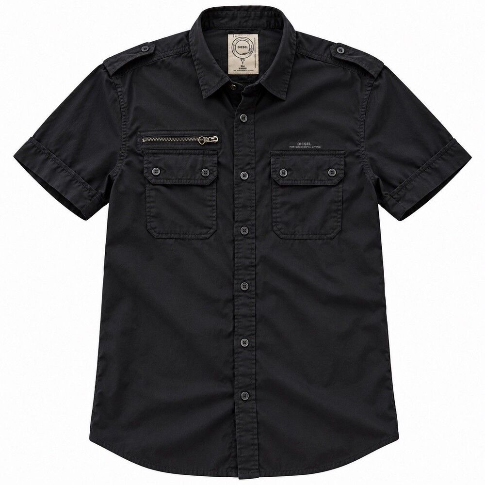 DIESEL Mens SIRAN Short Sleeve Slim Fit Shirt XL NWT Zippers